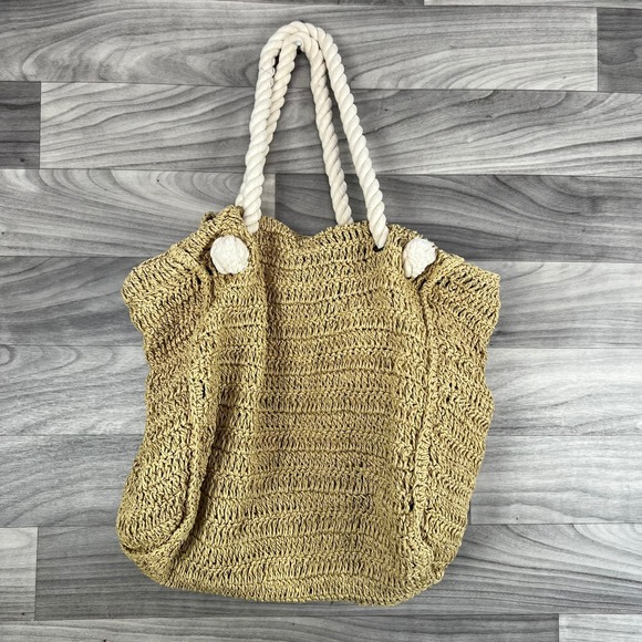Abercrombie & Fitch Tote Bag Womens Beige Raffia Rope‎ Handles Lined Beachy - Picture 1 of 16